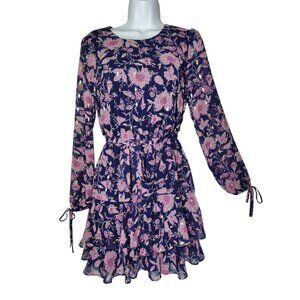 City Studio Purple Pink Gold Floral Ruffle Long Sleeve Mini‎ Dress Belted S